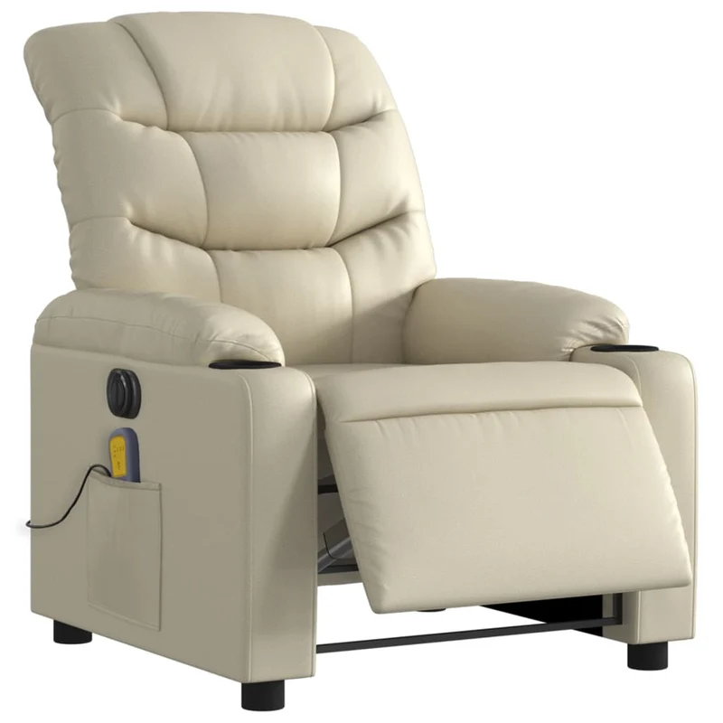 Fauteuil de relaxation TV fonction massage inclinable électrique 6 points de massage en PVC crème DEC027147