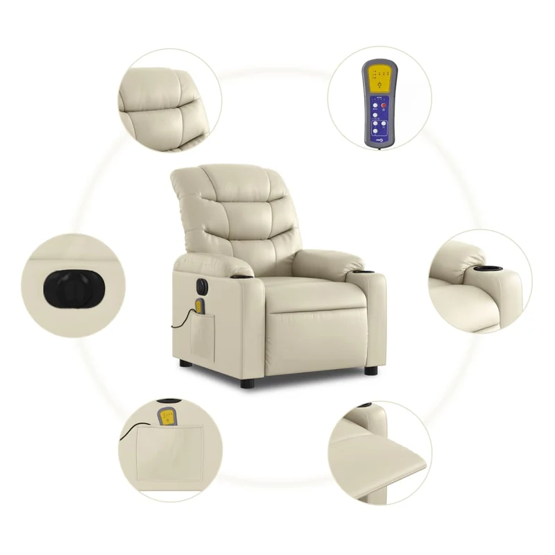 Fauteuil de relaxation TV fonction massage inclinable électrique 6 points de massage en PVC crème DEC027147