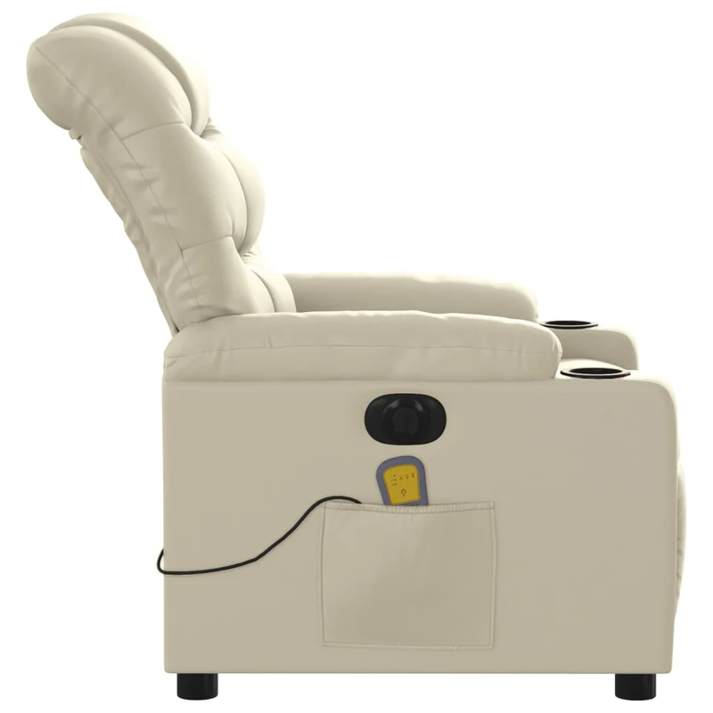 Fauteuil de relaxation TV fonction massage inclinable électrique 6 points de massage en PVC crème DEC027147