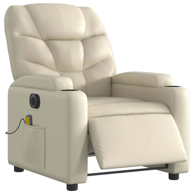 Fauteuil de relaxation TV fonction massage inclinable électrique 6 points de massage en PVC crème DEC027145