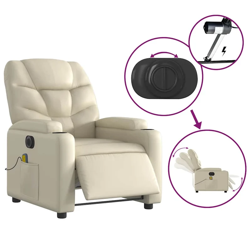 Fauteuil de relaxation TV fonction massage inclinable électrique 6 points de massage en PVC crème DEC027145