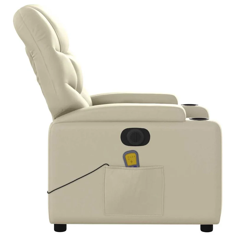 Fauteuil de relaxation TV fonction massage inclinable électrique 6 points de massage en PVC crème DEC027145