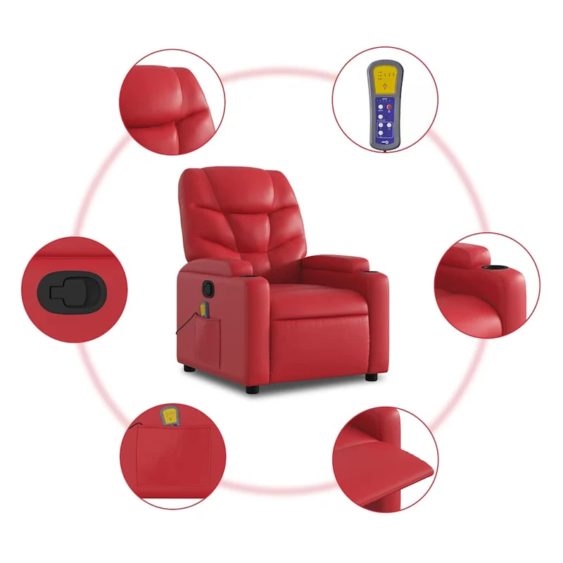 Fauteuil de relaxation TV fonction massage inclinable 6 points de massage en PVC rouge DEC027103