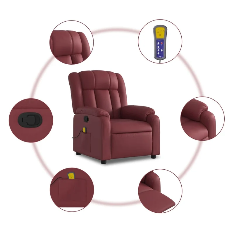 Fauteuil de relaxation TV fonction massage inclinable 6 points de massage en PVC rouge bordeaux DEC027083