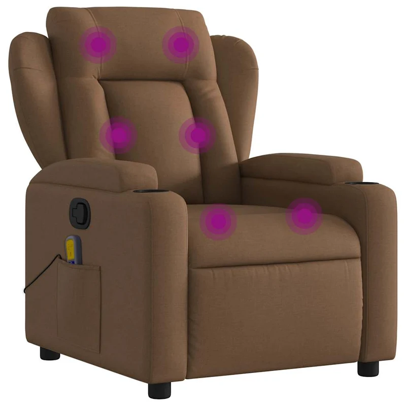 Fauteuil de relaxation TV fonction massage inclinable 6 points de massage en tissu marron DEC027026