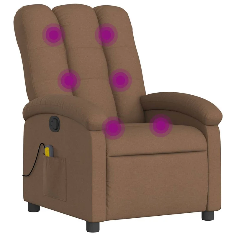 Fauteuil de relaxation TV fonction massage inclinable 6 points de massage en tissu marron DEC027025