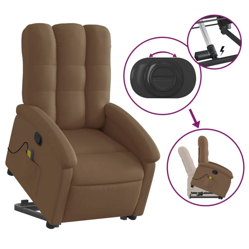 Fauteuil de relaxation TV fonction massage inclinable levage électrique en tissu marron DEC027009
