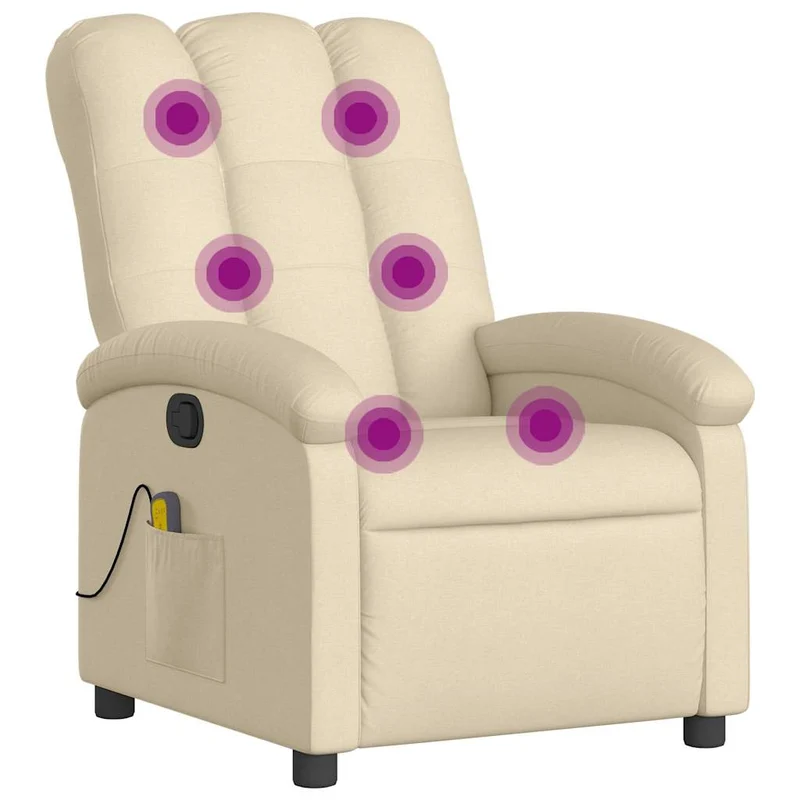 Fauteuil de relaxation TV fonction massage inclinable 6 points de massage en tissu crème DEC026896