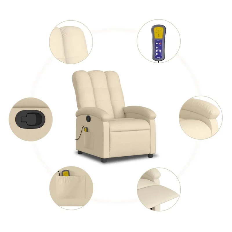 Fauteuil de relaxation TV fonction massage inclinable 6 points de massage en tissu crème DEC026896