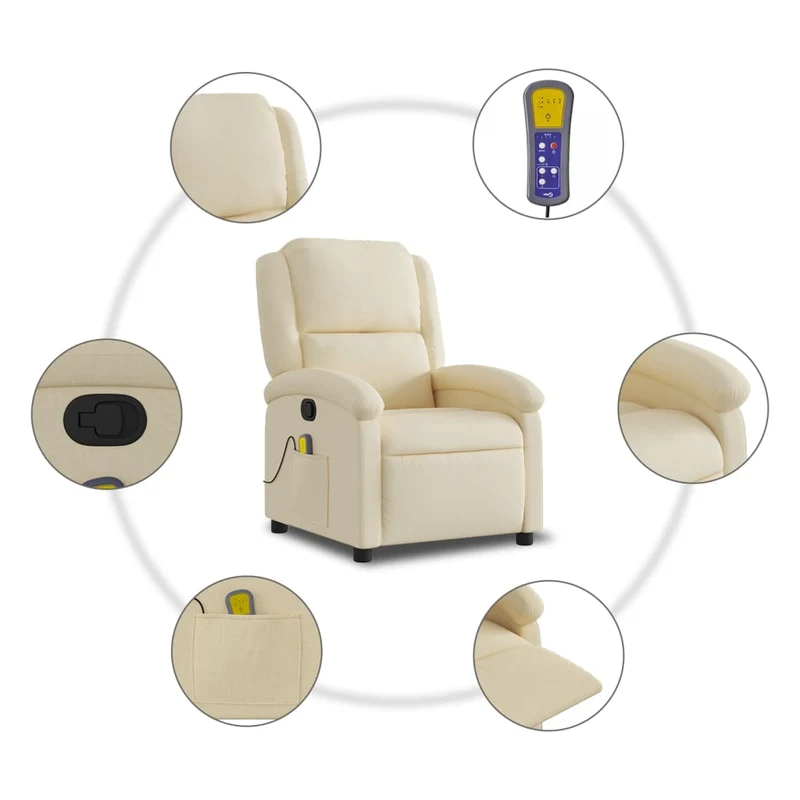Fauteuil de relaxation TV fonction massage inclinable 6 points de massage en tissu crème DEC026888