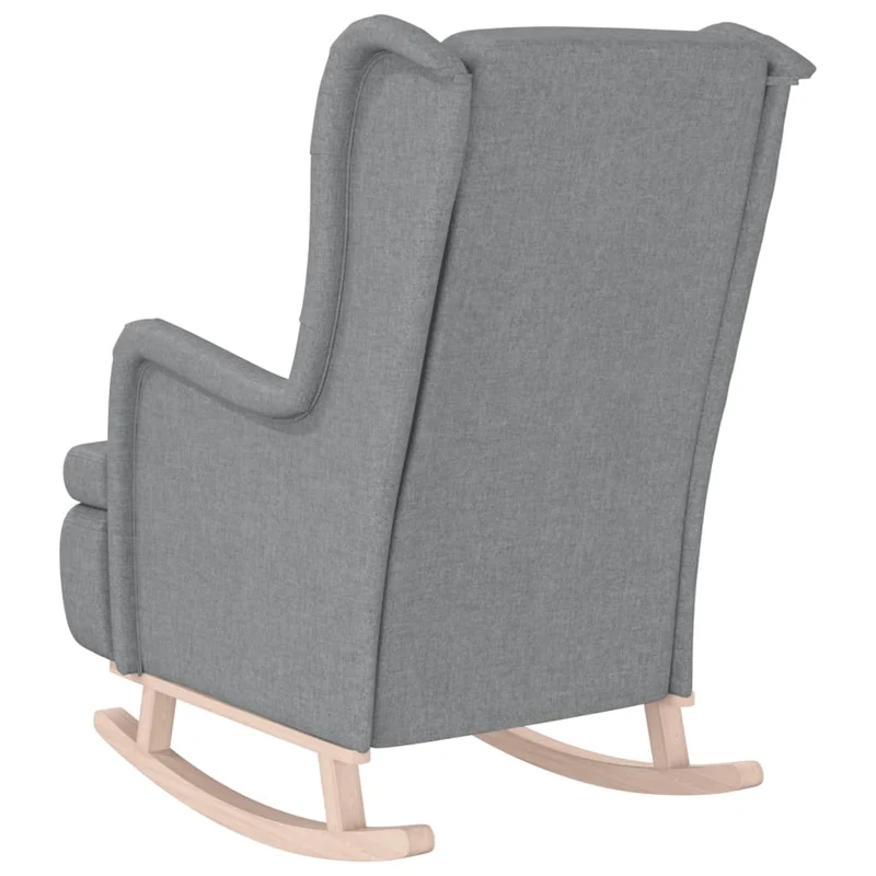 Fauteuil lounge design moderne avec pieds à bascule en bois d'hévéa et tissu gris clair DEC026826