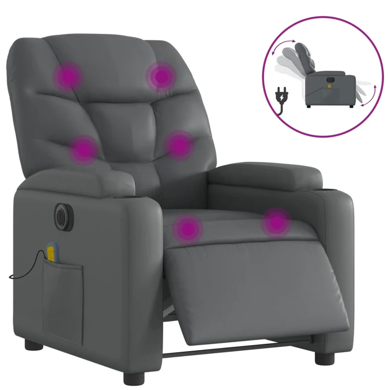 Fauteuil de relaxation TV fonction massage inclinable électrique 6 points de massage en PVC gris DEC027182