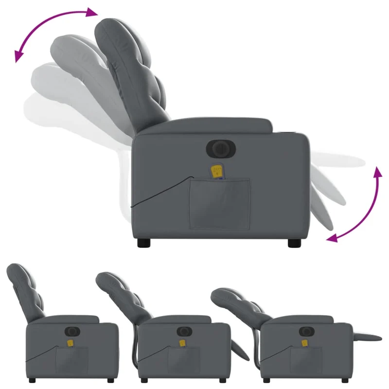 Fauteuil de relaxation TV fonction massage inclinable électrique 6 points de massage en PVC gris DEC027182