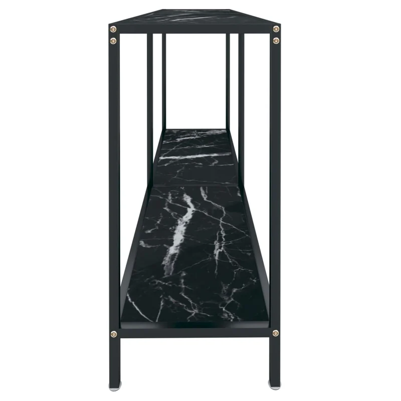 Meuble console d'entrée moderne table d'appoint 140 x 35 x 75,5 cm verre trempé aspect marbre noir et acier DEC032111