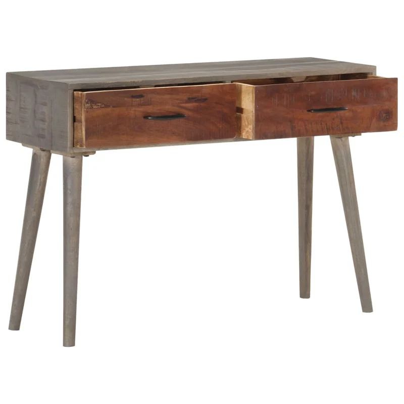 Meuble console d'entrée moderne table d'appoint avec tiroirs 110 x 35 x 75 cm bois de manguier massif gris et marron DEC031994