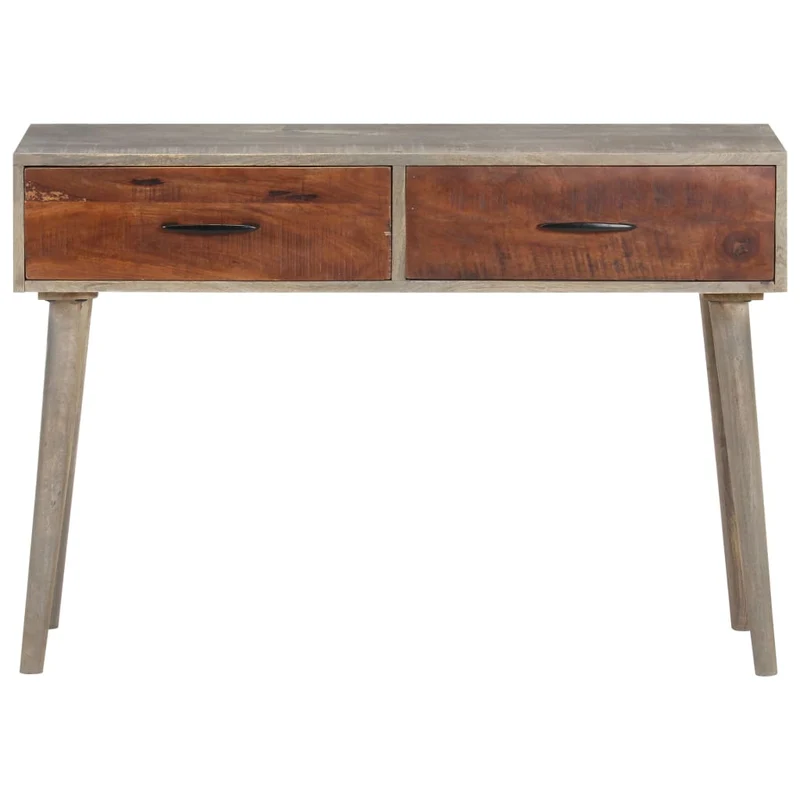 Meuble console d'entrée moderne table d'appoint avec tiroirs 110 x 35 x 75 cm bois de manguier massif gris et marron DEC031994