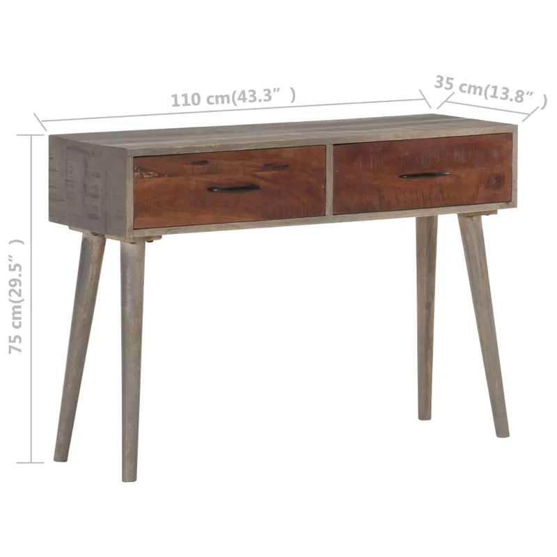 Meuble console d'entrée moderne table d'appoint avec tiroirs 110 x 35 x 75 cm bois de manguier massif gris et marron DEC031994