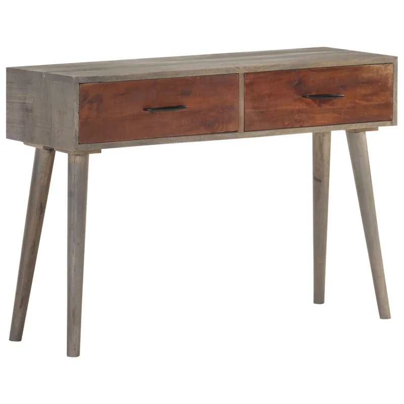 Meuble console d'entrée moderne table d'appoint avec tiroirs 110 x 35 x 75 cm bois de manguier massif gris et marron DEC031994