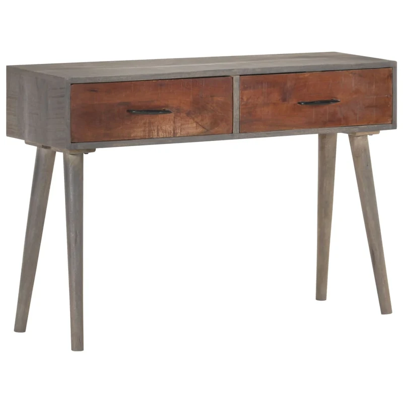 Meuble console d'entrée moderne table d'appoint avec tiroirs 110 x 35 x 75 cm bois de manguier massif gris et marron DEC031994
