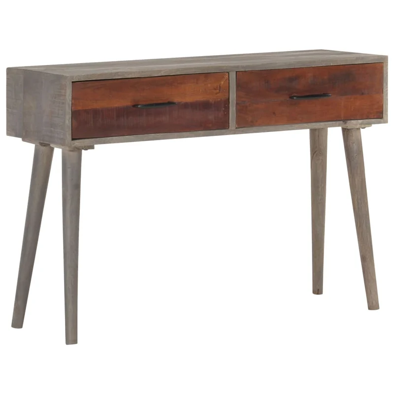 Meuble console d'entrée moderne table d'appoint avec tiroirs 110 x 35 x 75 cm bois de manguier massif gris et marron DEC031994