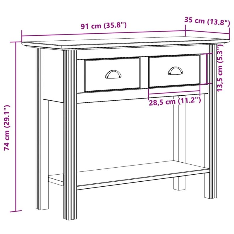 Meuble console d'entrée moderne avec tiroirs 91 x 35 x 74 cm bois de pin blanc DEC031729