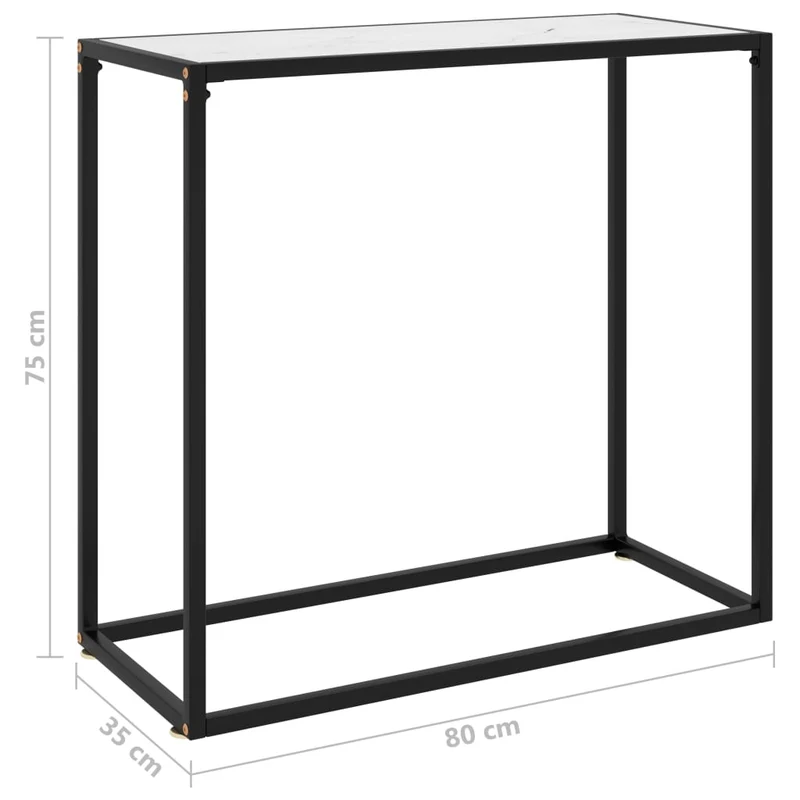 Meuble console d'entrée moderne 80 x 35 x 75 cm verre trempé aspect blanc et acier DEC031717