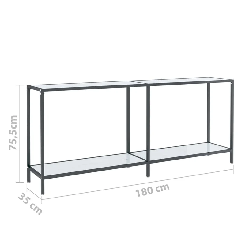 Meuble console d'entrée moderne table d'appoint 180 x 35 x 75,5 cm verre trempé aspect marbre blanc et acier DEC031704