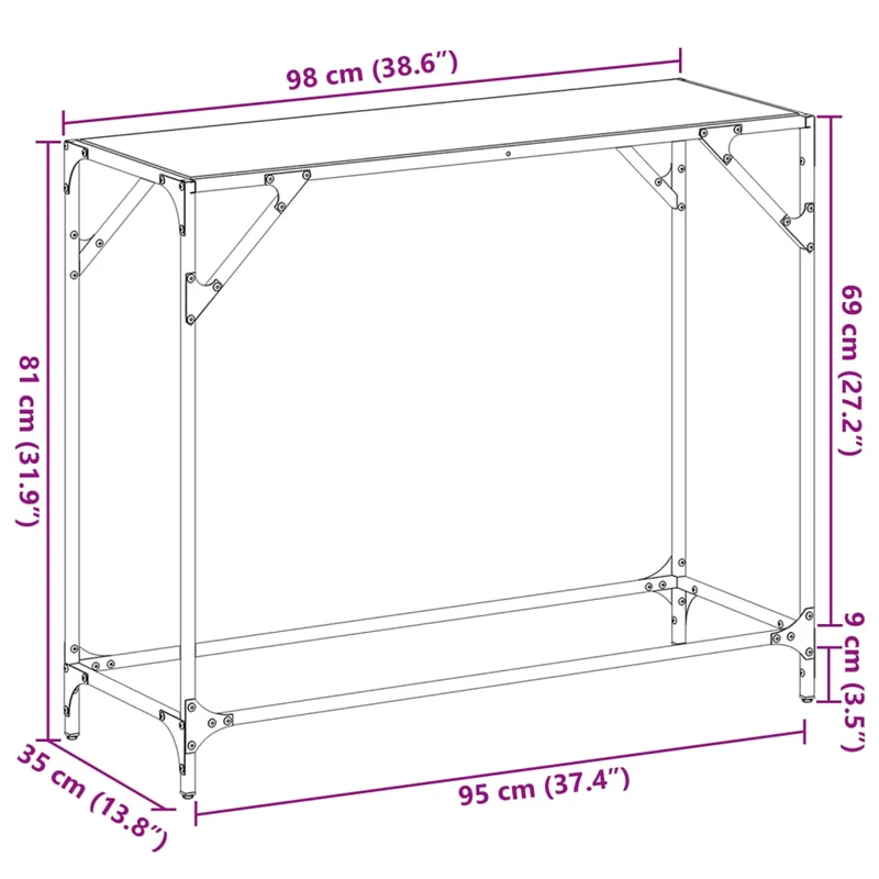Meuble console d'entrée moderne 98 x 35 x 81cm acier transparent et acier DEC031355