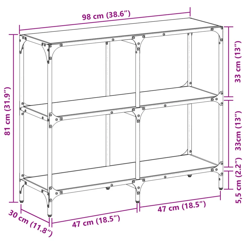Table d'appoint d'entrée console avec dessus en verre transparent et acier 98 x 30 x 81cm DEC031354