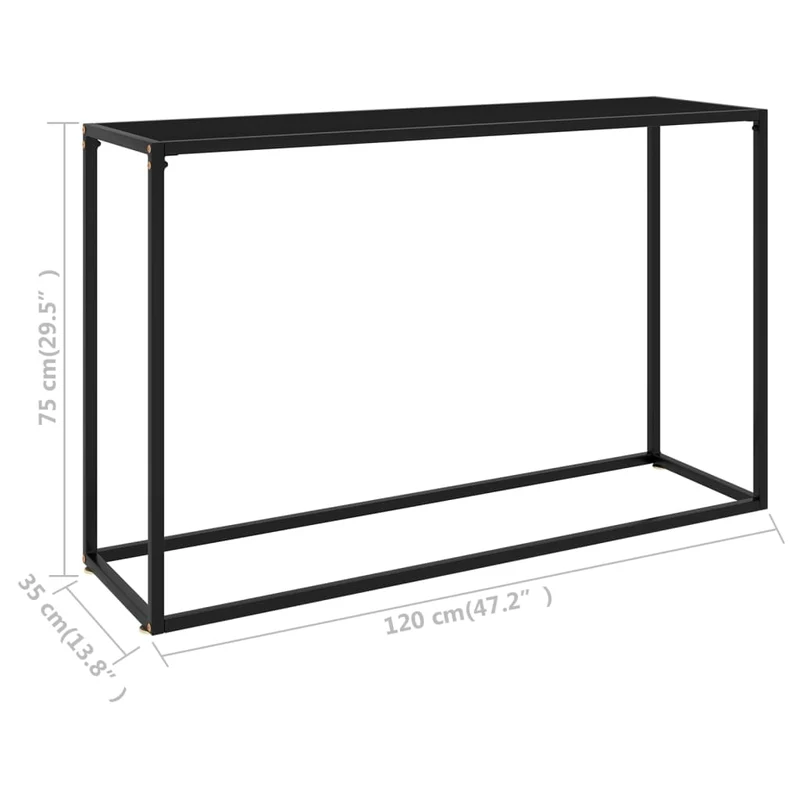 Meuble console d'entrée moderne table d'appoint 120 x 35 x 75 cm verre trempé noir et acier DEC032107