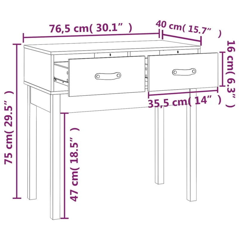 Meuble console d'entrée moderne table d'appoint avec tiroirs 76,5 x 40 x 75 cm bois de pin marron miel DEC032052