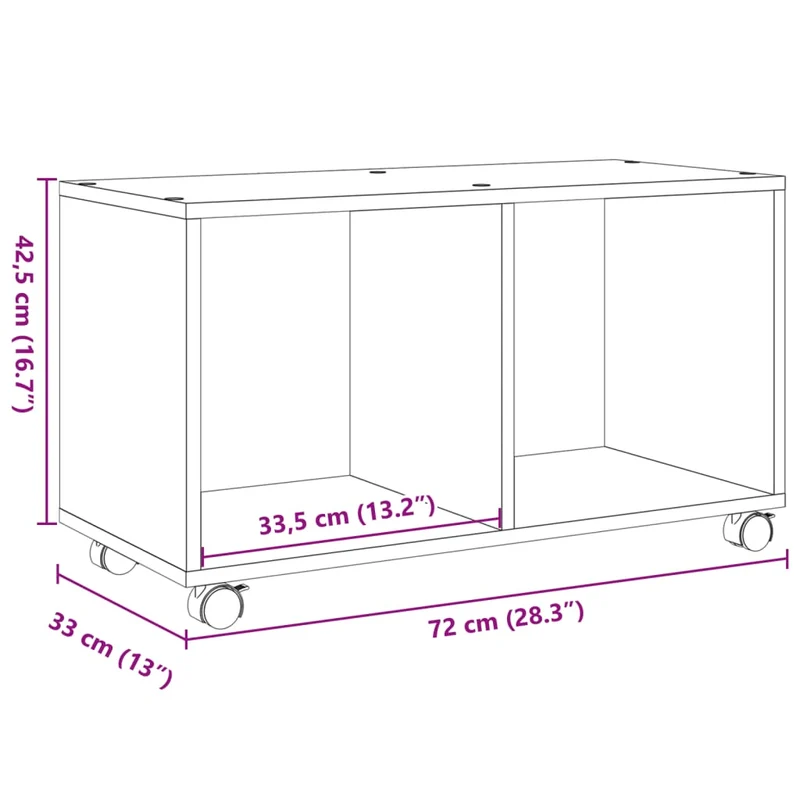 Meuble d'appoint à roulettes avec compartiments de rangement 72 x 33 x 42,5 cm bois d’ingénierie gris DEC031389