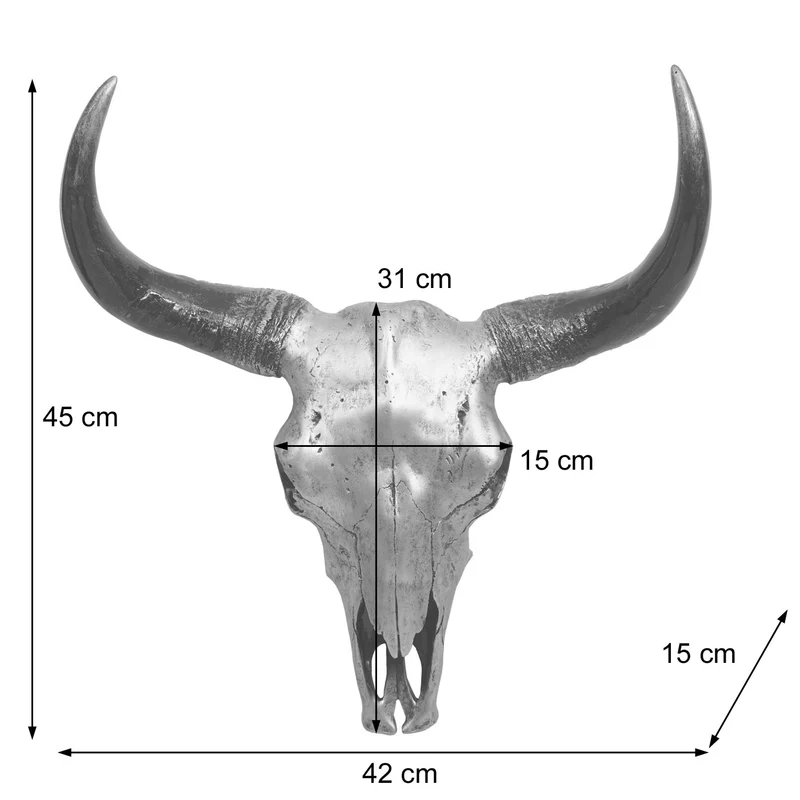 Tête de taureau décoration murale 45cm trophée longhorn en polyrésine intérieur/extérieur naturel 04_0002848