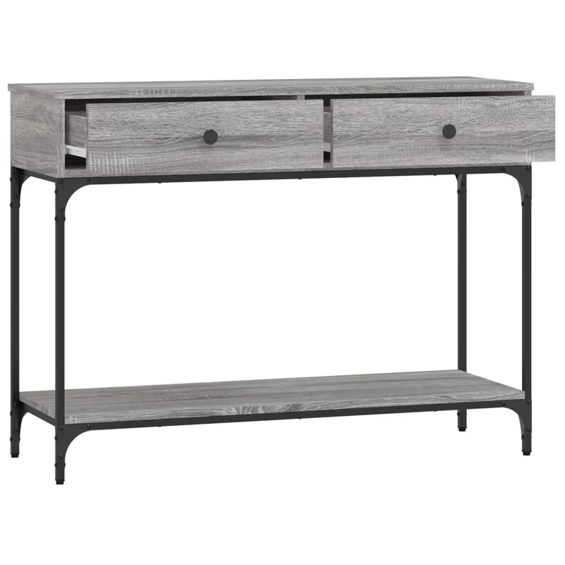 Table d'appoint console pratique avec tiroirs et étagère de rangement 100 x 34,5 x 75 cm bois d'ingénierie gris DEC032197