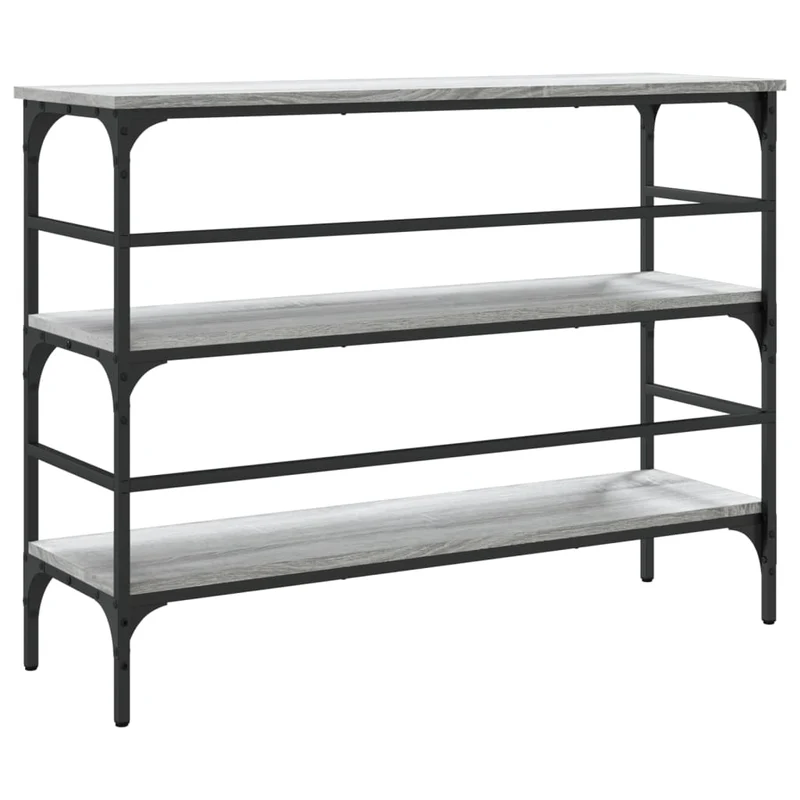 Table d'appoint console pratique avec étagères de rangement 100 x 32 x 75 cm bois d'ingénierie gris et métal DEC032195