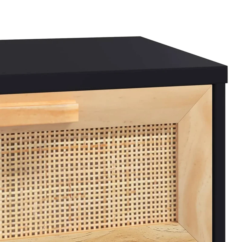 Table d'appoint console pratique avec tiroirs de rangement 80 x 30 x 75 cm bois massif pin /rotin naturel noir DEC032165