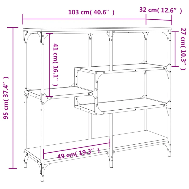 Table d'appoint console pratique avec étagères de rangement 103 x 32 x 95 cm bois d'ingénierie marron et métal DEC031855