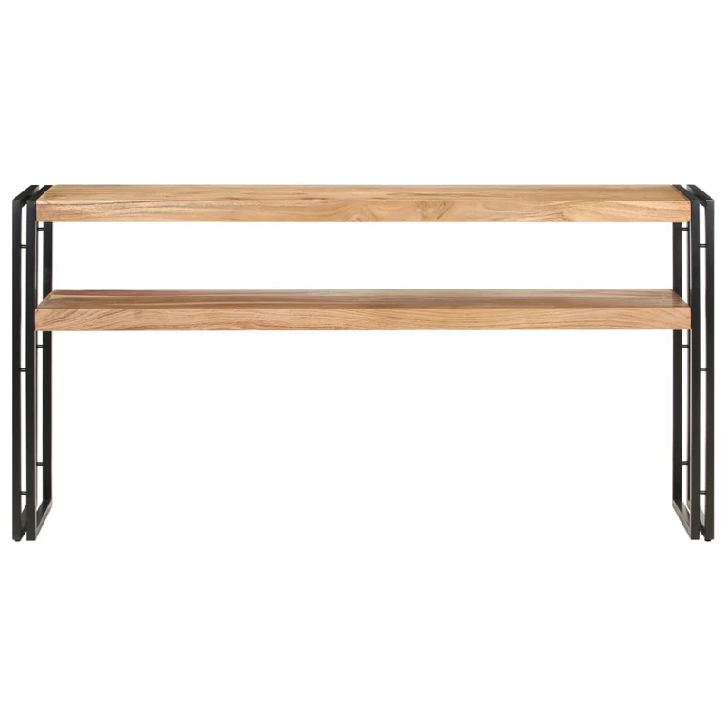 Table d'appoint console pratique avec étagères de rangement 150 x 30 x 75 cm bois d'acacia et fer DEC031560