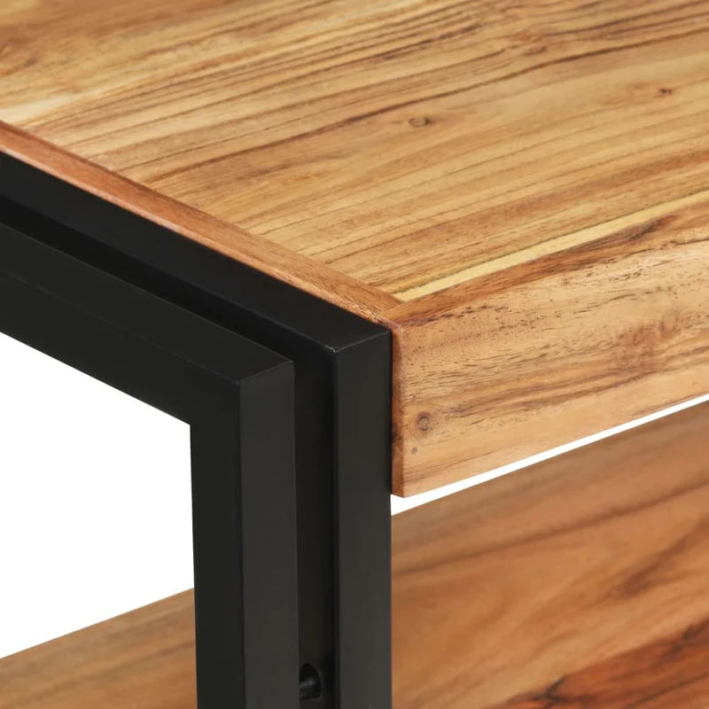 Table d'appoint console pratique avec étagères de rangement 150 x 30 x 75 cm bois d'acacia et fer DEC031560