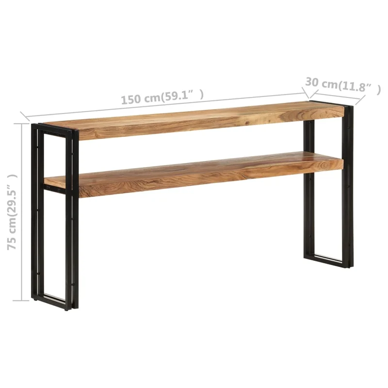 Table d'appoint console pratique avec étagères de rangement 150 x 30 x 75 cm bois d'acacia et fer DEC031560