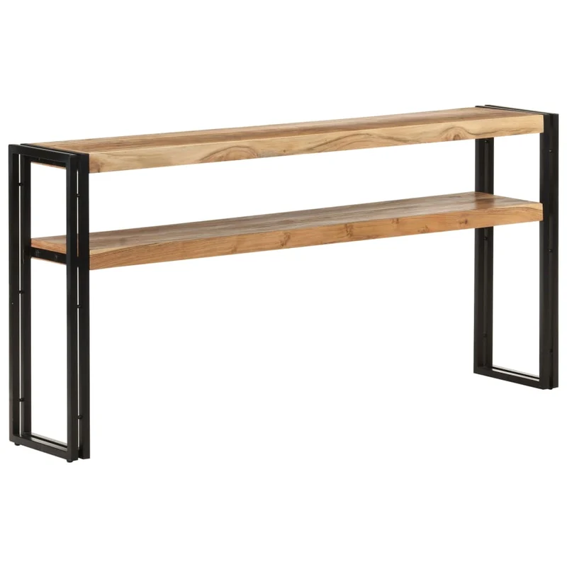 Table d'appoint console pratique avec étagères de rangement 150 x 30 x 75 cm bois d'acacia et fer DEC031560