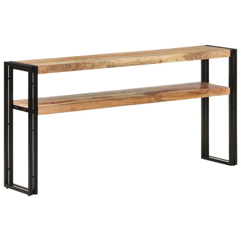 Table d'appoint console pratique avec étagères de rangement 150 x 30 x 75 cm bois d'acacia et fer DEC031560