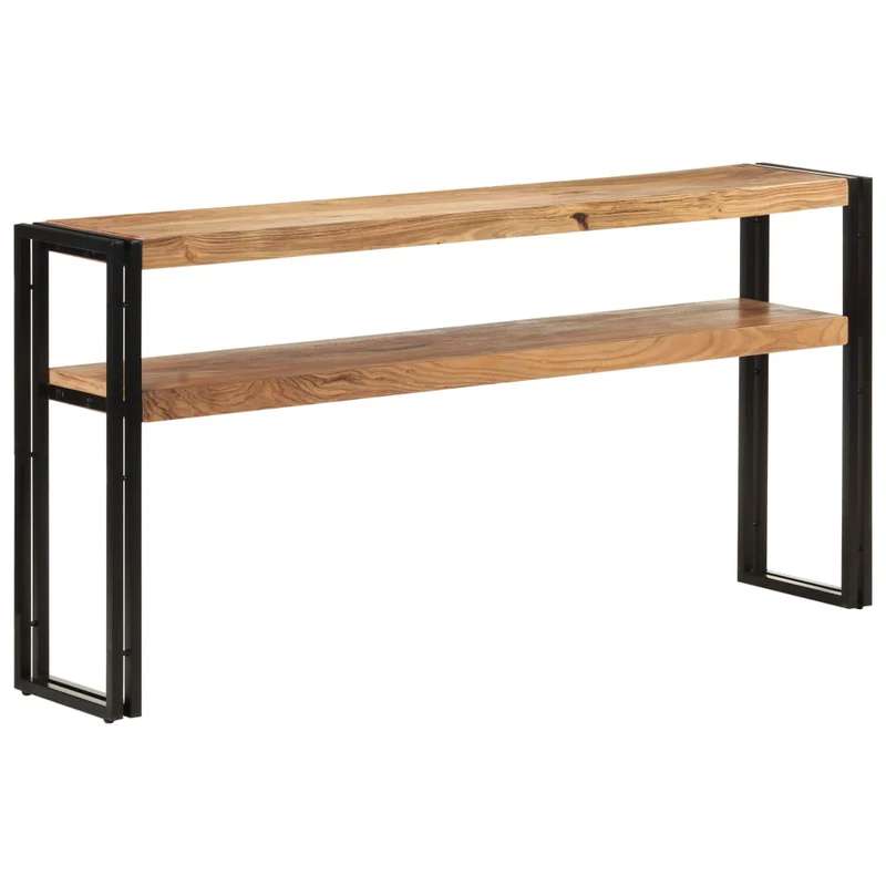 Table d'appoint console pratique avec étagères de rangement 150 x 30 x 75 cm bois d'acacia et fer DEC031560