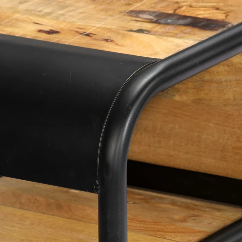 Table d'appoint console avec tiroir de rangement et deux compartiments 118 x 30 x 75 cm bois de manguier massif et acier DEC031541