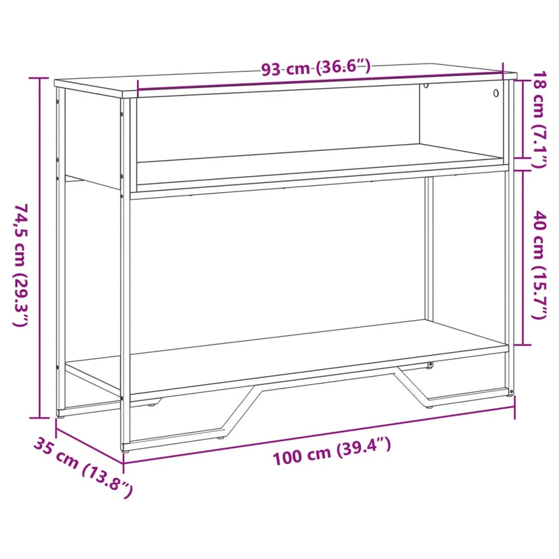 Table d'appoint console pratique avec compartiment de rangement 100 x 35 x 74,5 cm bois d'ingénierie marron et métal DEC031843
