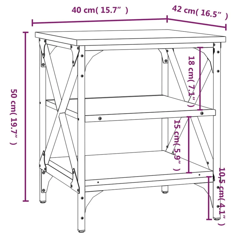 Lot de 2 tables d'appoint avec étagères 40 x 42 x 50 cm bois ingénierie et acier DEC032628