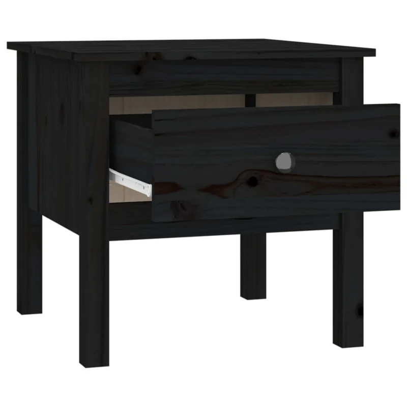 Table d'appoint chevet avec tiroir 50 x 50 x 49 cm en bois de pin noir DEC032499