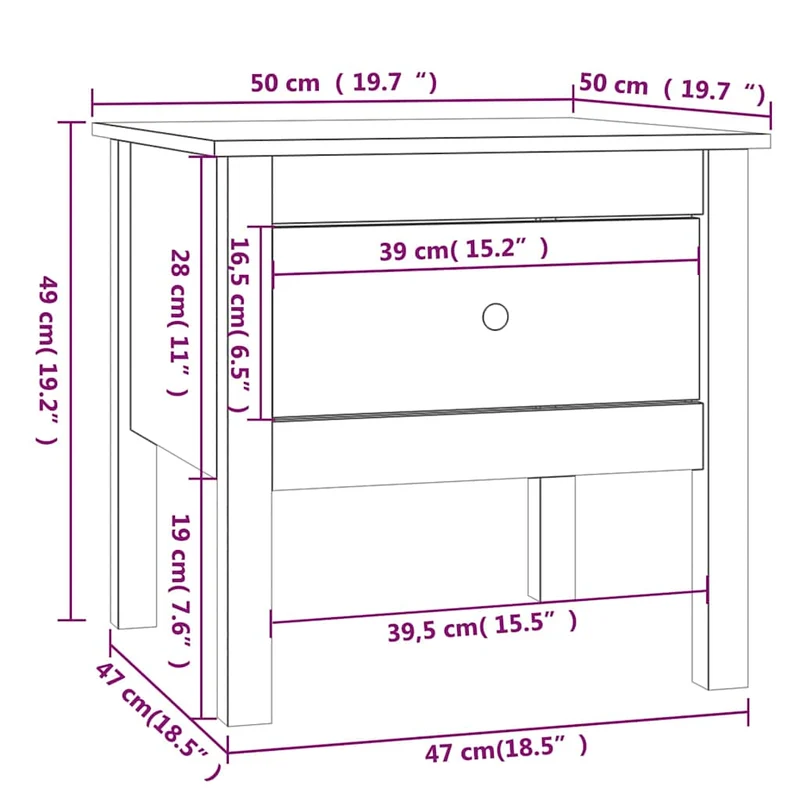Table d'appoint chevet avec tiroir 50 x 50 x 49 cm en bois de pin noir DEC032499