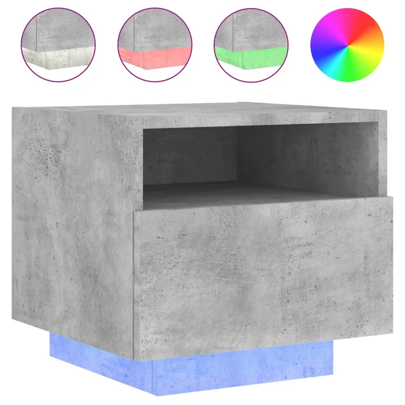 Lot de 2 tables de chevet avec tiroir et LED RVB en bois d'ingénierie couleur gris béton DEC032833