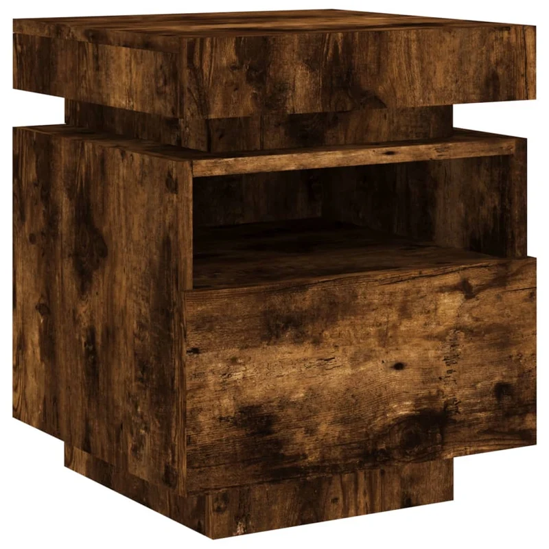 Lot de 2 tables de chevet avec tiroir et LED 40 x 39 x 48,5 cm en bois d'ingénierie marron DEC032826